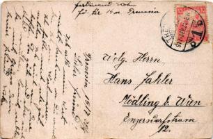 1917 Trencsén, Trencín; vár a vasúti sínekkel, Nemar József és Ripka Arisztid üzlete / castle and ra...