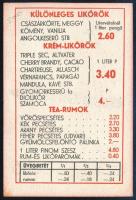 cca 1930-40 Likőrárjegyzék Grünfeld Ernő, Bp. VIII., Orczy-út 24, illusztrált, kétoldalas, karton, 1...