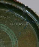 Tepsi. Somogy. XIX: sz. mázas cserép, kézzel festett, sérült d: 37 cm