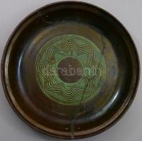 2 db Tepsi. Somogy. XIX: sz. mázas cserép, kézzel festett, sérültek d: 29 cm, 37 cm