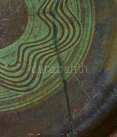 2 db Tepsi. Somogy. XIX: sz. mázas cserép, kézzel festett, sérültek d: 29 cm, 37 cm