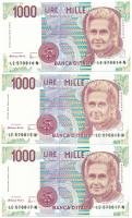 Olaszország 1990. 1000L (3x) egy sorszámkövető pár és egy egyugrású sorszámkövető T:UNC,AU Italy 1990. 1000 Lire (3x) consecutive and close serials C:UNC,AU Krause P#114