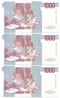Olaszország 1990. 1000L (3x) egy sorszámkövető pár és egy egyugrású sorszámkövető T:UNC,AU
Italy 19...