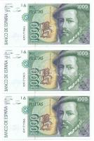 Spanyolország 1992. 1000P (3x) sorszámkövetők T:UNC  Spain 1992. 1000 Pesetas (3x) consecutive serials C:UNC  Krause P#163