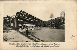 Rzeszów, Rajsze; Most kolejowy nad Wislokiem zniszczony przez Rosyan / Eisenbahnbrücke, zerstört durch die flüchtenden Russen / WWI military, railway bridge destroyed by the fleeing Russians (EK)