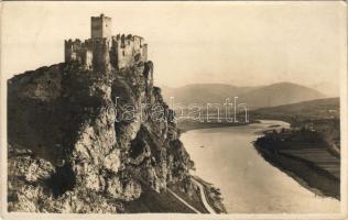 Sztrecsnó, Sztrecsény, Strecno (Ruttka, Vrútky); Strecsnó vár romja a Vág mellett / castle ruins with river Váh