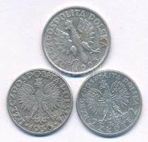 Lengyelország 1925. 1Zl Ag + 1934. 2Zl Ag "Hedvig" + 1936. 2Zl Ag "15 éves a Gdynia k...
