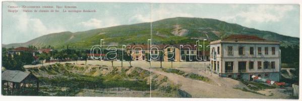 1914 Skopje, Üsküb; Station de chemin de fer. La montagne Boukovik / railway station. 2-tiled folding panoramacard (torn at fold)