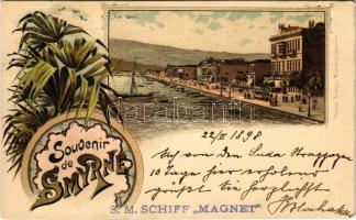 1898 (Vorläufer) Izmir, Smyrne; Les Quais / port, quay, tram. Ottmar Zieher Art Nouveau, floral, litho + "SM SCHIFF MAGNET" (EK)