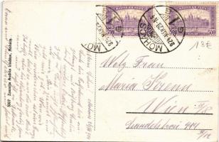 1924 Mohács, Dunaparti részlet, templom. Zsuzsits András kiadása (EK)