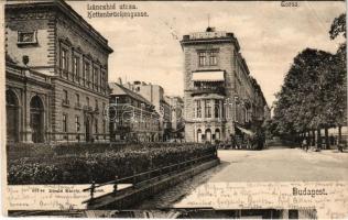 1904 Budapest I. Budai Korzó, Lánchíd utca, Hotel Fiume szálloda (háborúban megsemmisült), 43-as villamos. Divald Károly 532. (EB)