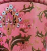 cca 1890, Zsolnay kaspó pink alapon magyaros ornamentikával. Magastüzű mázakkal fedett kőcserép. Jel...