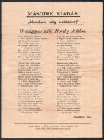 1938 Országgyarapító Horthy Miklós - Jakabházy Jenő kormányzót dicsőítő verse, különálló nyomtatvány, hajtásnyomokkal, de jó állapotban, 32×23 cm