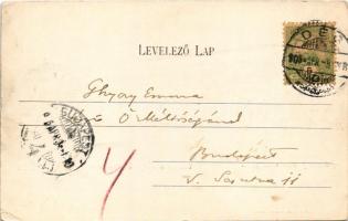 1905 Dés, Dej; Város látképe 9 sorozatban IV., Szent Ferenc rendi palota, tér, népbank, Thuróczy Kál...