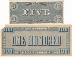 Amerikai Egyesült Államok / Konföderációs Államok 1861. 5$ jelzetlen replika bankjegy + 1862. 100$ h...