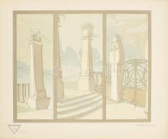 cca 1910 20 db Jugendstil/Art nouveau/szecessziós épület tervrajza, látképe, alaprajza Moderne Baufo...