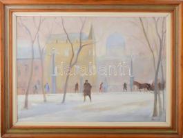 Kristófi János (1925-2014): Nagyvárad télen. Olaj, karton, jjl.: Kristófi. 50x70 cm. Fakeretben / János Kristófi (1925-2014): Wintertime in Oradea. Oil on board, signed lower right. 50x70 cm. Framed