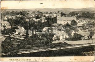 1914 Városlőd, látkép, vasúti sínek, templom. Phot. H. Tepper (fl)