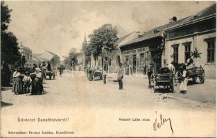 1912 Dunaföldvár, Kossuth Lajos utca, piac, Schwendtner Ferenc üzlete és saját kiadása (EK)