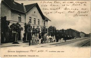 1905 Dunaföldvár, pályaudvar, vasútállomás, vonat. Jaczkó Gyula kiadása