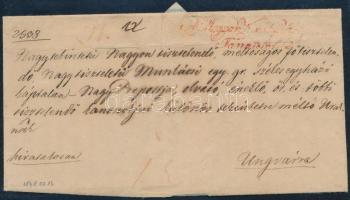 1848 Hivatalos levél a forradalom előtti időszakból (03.13.), piros Magyar Királyi Helytartó Tanácstól bélyegzéssel Ungvárra