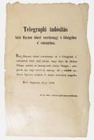 1849 "Telegraphi tudósítás báró Haynau tábori szernagy ő felségéhez a' császárhoz... Világos mellett az insurgensek vezére Görgey, seregének egy nagy részével, mintegy 30 - 40,000 emberrel fegyvert nyujtott és magát feltétlenül megadta. Bécs, Augustus 17-én 1849.", magyar és német nyelvű propaganda hirdetmény, foltosak, 37x23 cm és 38x22 cm.