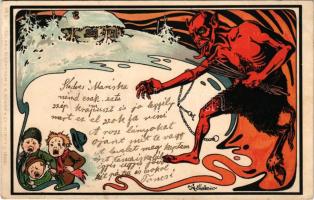 1900 Krampusz / Krampus. G. Rüger & Co. Wien V/I. 1900. No. 51. Art Nouveau litho s: Karl Elleder