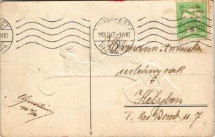 1913 Tacskó - dombornyomott / Dachshund dog - embossed (EB)