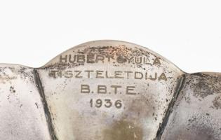 Ezüst (Ag) kínáló, "Hubert Gyula tiszteletdíja, BBTE 1936" felirattal, alján Toch Manó éks...