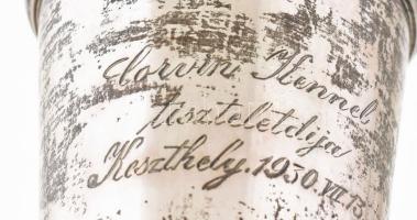 Ezüst (Ag) pohár, Keszthely, 1930, jelzett, feliratos, 70g