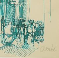 Aczél Ilona (1929-2000), 3 db rajz egy keretben: Ülő női akt, templomban és olvasó hölgy. Klf. techn...