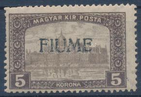 Fiume 1918 Parlament 5K H I. / Mi 24 H I. Certificate: Bodor (Sassone EUR 13.000,-)