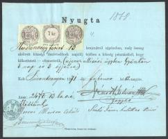 1871-1877 3 db okmány 15kr, 3+12kr, illetve 2x3+7kr okmánybélyegekkel