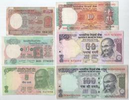 India 1970-2014. 2R-100R (6xklf) T:F közte tűlyuk, szakadás
India 1970-2014. 2 Rupees - 100 Rupees ...