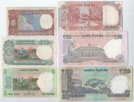 India 1970-2014. 2R-100R (6xklf) T:F közte tűlyuk, szakadás
India 1970-2014. 2 Rupees - 100 Rupees ...