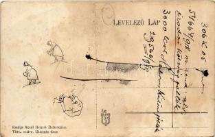 Mit is mondott a kabai asszony? Humoros művészlap részeg férfiakkal. Aczél Henrik kiadása (Debrecen)...