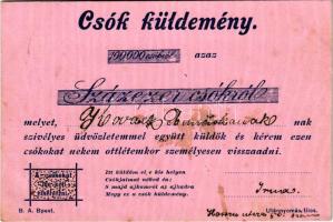 1905 Csók küldemény 100000 (százezer) csókról. Biró A. kiadása / Kiss delivery of 100000 (one hundred thousand) kisses. Romantic greeting card (fl)