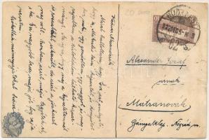 1922 Krampusz és Mikulás. Kézzel rajzolt egyedi művészlap / Krampus and Saint Nicholas. Hand-drawn a...