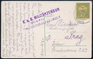 1915 Budapest képeslap Turul 5f bélyeggel , lila SÁTORALJAÚJHELY cenzúrabélyegzéssel