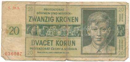 Német Harmadik Birodalom / Cseh-Morva Protektorátus 1944. 20K T:VG German Third Reich / Protectorate of Bohemia and Moravia 1944. 20 Korun C:VG Krause P#9