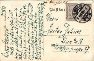 1923 Sopron, Ödenburg; Szentháromság szobor, városház német zászlóval. Népszavazás emlékére / Deutsc...