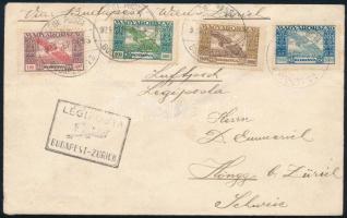 1924. szep. 1. Légi levél Zürichbe Ikarusz, Parlament és Madonna bélyegekkel bérmentesítve, Budapest - Zürich légi irányító bélyegzéssel / Airmail cover to Zürich