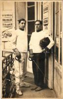 1928 Steiner Miklós vívó, "Vén Fiúk Vívóklubja", "Nemzeti Vívó Club", "Royal Vívó és Céllövő Club" táblái / Hungarian fencer, sport photo