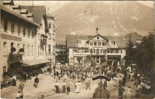 Oberstdorf, Hotel Hirsch, Café, Hotel zum Mohren, Adler Drogerie / hotels, café, drugstore, shop of Xav. Volderauer. Orig. Aufn. Eigenth. u. Verlag J. Heimhuber, K. B. Hofphot. (EK)