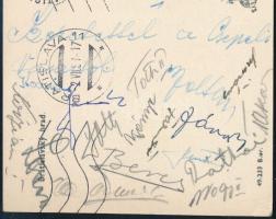 1954 a Csepel Vasas labdarúgóinak aláírásai levelezőlapon: Tóth II., Kónya, Béres, Nagy II. Rátkai, ...
