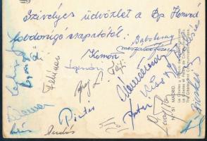 1951 A Honvéd labdarúgóinak aláírásai levelezőlapon: Babolcsay, Tajti, Komor, Pintér, Dudás, Lévay, ...