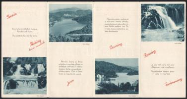 cca 1930 Hotel Plitcive és Bellevue, szláv, francia és német ny. képes kihajtható jugoszláv turiszti...