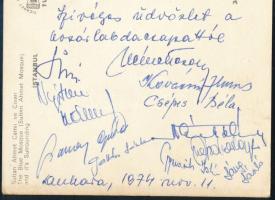 1974 A Magyar kosárlabda válogatott tagjainak aláírása Törökországból hazaküldött képeslapon / Autog...