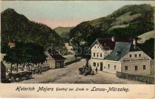 Mürzsteg (Steiermark), Heinrich Majers Gasthof zur Linde in Lanau-Mürzsteg / inn, restaurant, automobile (EK)