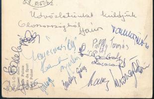 1968 Magyar kosárlabda csapat tagjainak aláírása Olaszországból hazaküldött képeslapon Pálffy, Terem...